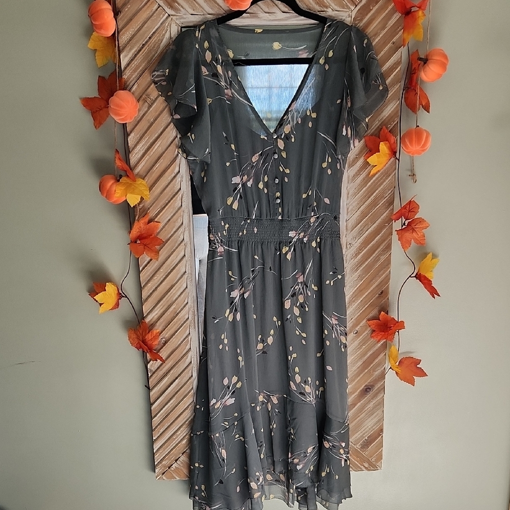 White House Black Market Charcoal Floral Maxi Dress